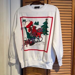 Vintage Liz Thomas White Christmas Bear Sweatshirt Medium holiday party EUC